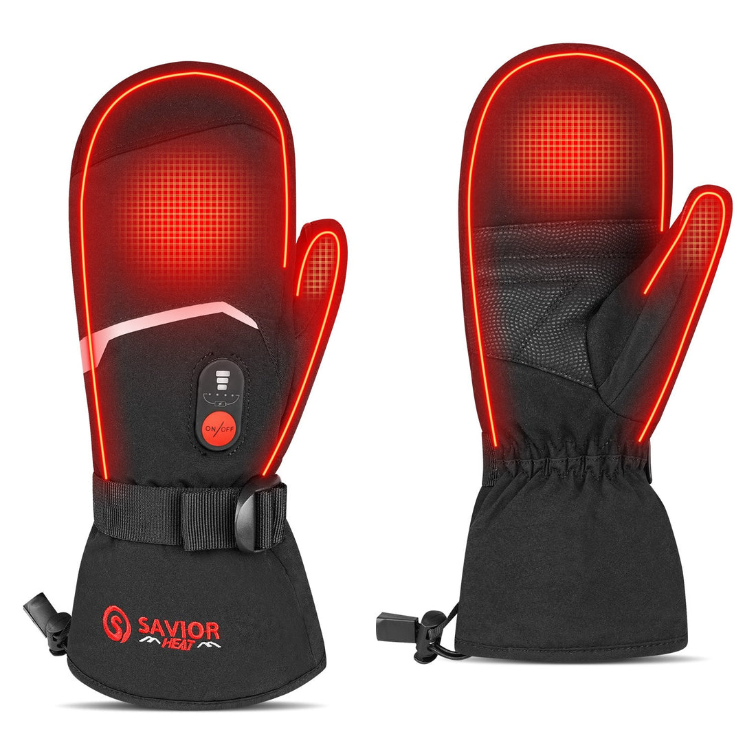 Verwarmingszones in vingers, handpalm en rug van de hand