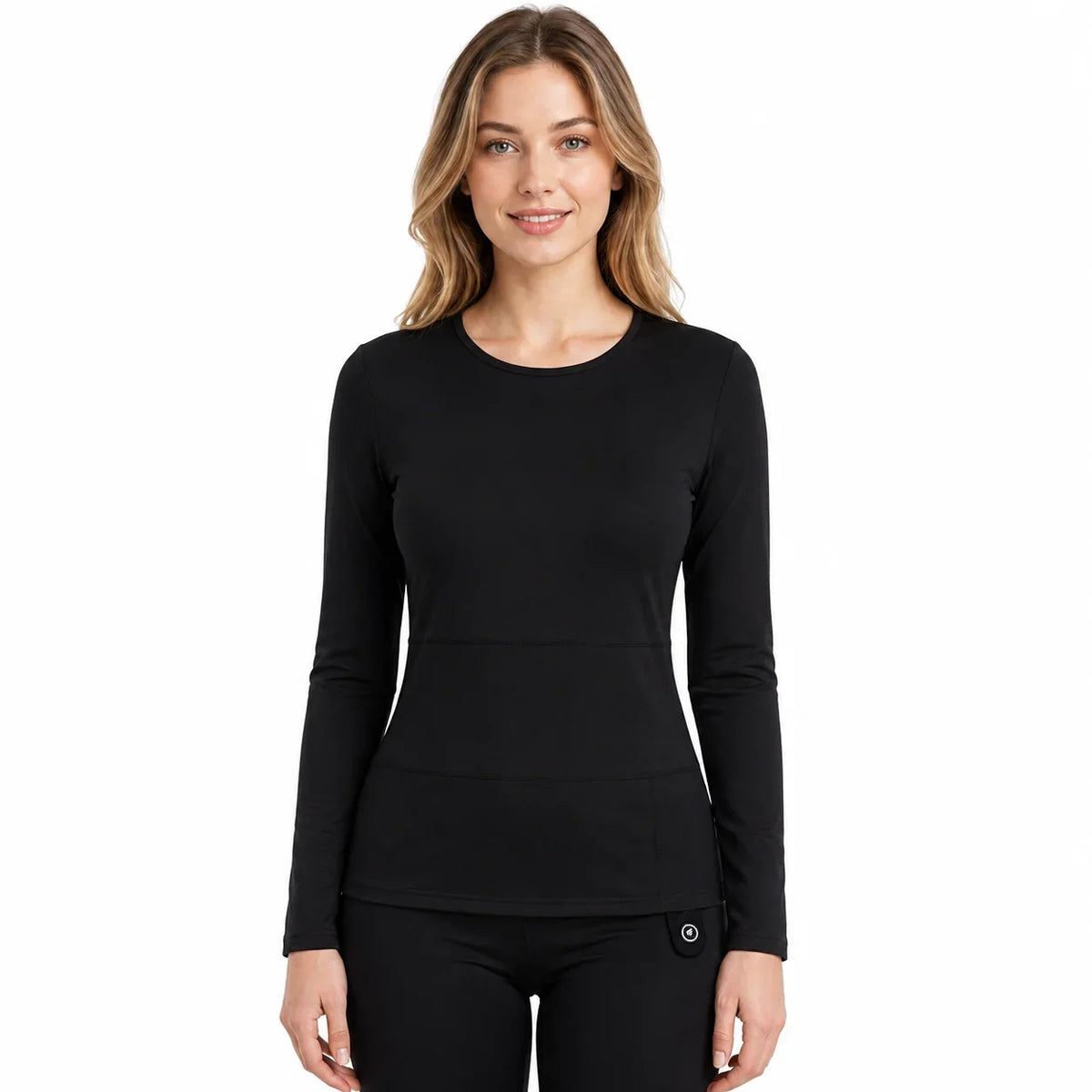 Verwarmd thermoshirt dames zwart, gedragen