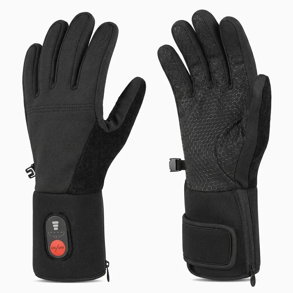 Dunne verwarmde handschoenen met antislip zwart, voor- en achterkant